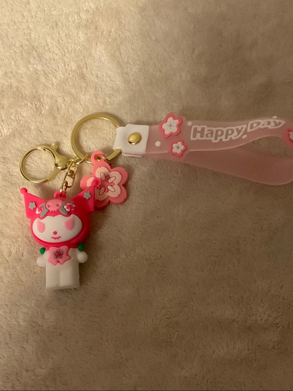 Pink 'Happy Day' Character Wrist Keychain for Kids